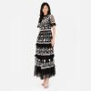 Maya Deluxe Women&rsquo;s Midi Dress Ladies Ruffle Frilly Floral Embroidered Tiered Ball Gown for Wedding Guest Prom Evening Occasion(Noir)