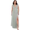 Anaya with Love Women&rsquo;s Maxi Dress Ladies V-Neck Short Sleeve Split Tulle A-Line for Wedding Guest Bridesmaid Evening Occasion Ball Gown Femme(Frosty Green)