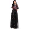 Maya Deluxe Damen Women&rsquo;s Maxi Ladies Ball Gown for Wedding Guest Short Sleeve Polka Dot Floral Sequin Embellished Prom Occasion Dress(Noir)