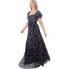 Maya Deluxe Ladies Maxi Dress for Women Sequin Embellishment Short Puffed Sleeves Sweatheart Neckline High Waist Long Navy Robe Femme(Noir)