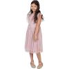 Maya Deluxe Midi Dress for Girls Sequins Embellished Birthday Party Frill Short Sleeves Bridesmaids Wedding Robe de Demoiselle d&rsquo;honneur Fille(Frosted Pink)