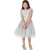 Maya Deluxe Midi Dress for Girls Sequins Embellished Birthday Party Frill Short Sleeves Bridesmaids Wedding Robe de Demoiselle d&rsquo;honneur Fille(Soft Grey)