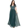 Maya Deluxe Robe de Soirée Femme Maxi, à Manches Courtes, Taille Empire, Robe Demoiselle d&rsquo;honneur, pour Bal, Mariages(Emerald Green)