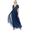 Maya Deluxe Robe de Soirée Femme Maxi, à Manches Courtes, Taille Empire, Robe Demoiselle d&rsquo;honneur, pour Bal, Mariages(French Navy)