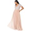 Maya Deluxe Robe de Soirée Femme Maxi, à Manches Courtes, Taille Empire, Robe Demoiselle d&rsquo;honneur, pour Bal, Mariages(Taupe Blush)