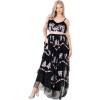 Maya Deluxe Womens Ladies Maxi Dress Tiered Floral Embroidery V Neckline Bow Tie High Waist Cami Frilly Stripes Sleeveless Black Robe Femme(Noir)