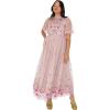 Maya Deluxe Women&rsquo;s Ladies Midaxi Dress Short Sleeve Ruffle High Neck Embroidered A-Line for Wedding Guest Occasion Prom Ball Gown Robe Femme(Frosted Pink)