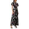 Maya Deluxe Womens Maxi Ladies Floral Embroidered Open Back Puff Sleeves Dress for Wedding Guest Bridesmaid Prom Occasion Robe Femme(Noir)