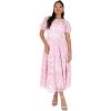 Maya Deluxe Women&rsquo;s Midaxi Dress Ladies Floral Lace Round Neck Short Puff Sleeves Lace-up Back A-Line Wedding Guest Prom Occasion Robe Femme(Rose)