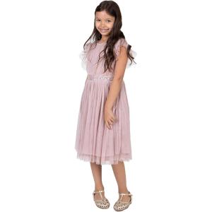 Maya Deluxe Midi Dress for Girls Sequins Embellished Birthday Party Frill Short Sleeves Bridesmaids Wedding Robe de Demoiselle d&rsquo;honneur Fille(Frosted Pink)