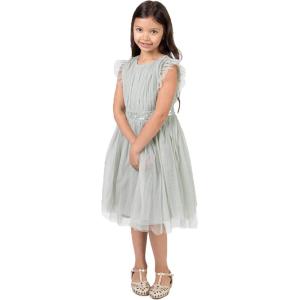Maya Deluxe Midi Dress for Girls Sequins Embellished Birthday Party Frill Short Sleeves Bridesmaids Wedding Robe de Demoiselle d&rsquo;honneur Fille(Green Lily)