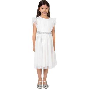 Maya Deluxe Midi Dress for Girls Sequins Embellished Birthday Party Frill Short Sleeves Bridesmaids Wedding Robe de Demoiselle d&rsquo;honneur Fille(Ivoire)