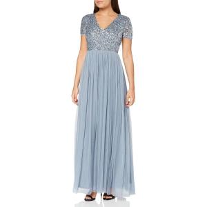Maya Deluxe Robe de Soirée Femme Maxi, à Manches Courtes, Taille Empire, Robe Demoiselle d&rsquo;honneur, pour Bal, Mariages(Bleu)