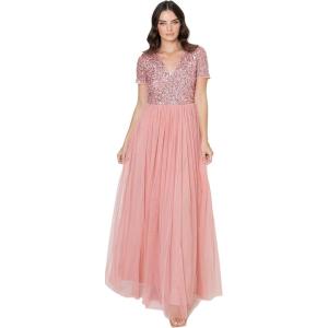 Maya Deluxe Robe de Soirée Femme Maxi, à Manches Courtes, Taille Empire, Robe Demoiselle d&rsquo;honneur, pour Bal, Mariages(Blossom)