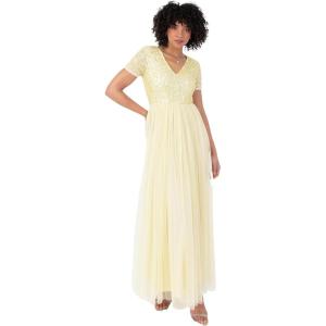 Maya Deluxe Robe de Soirée Femme Maxi, à Manches Courtes, Taille Empire, Robe Demoiselle d&rsquo;honneur, pour Bal, Mariages(Citron)