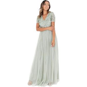 Maya Deluxe Robe de Soirée Femme Maxi, à Manches Courtes, Taille Empire, Robe Demoiselle d&rsquo;honneur, pour Bal, Mariages(Green Lilly)