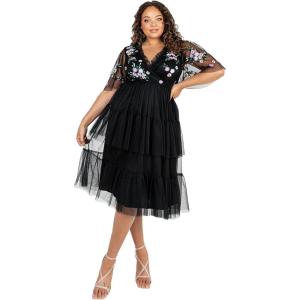 Maya Deluxe Robe de soirée Midaxi brodée à Paillettes avec décolleté Plongeant en V Noir Femme(Noir)