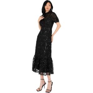 Maya Deluxe Women&rsquo;s Embroidered Dress for Ladies Sequin Embellished Midaxi Floral High Neck Wedding Guest Ball Evening Cocktail Robe Femme(Noir)