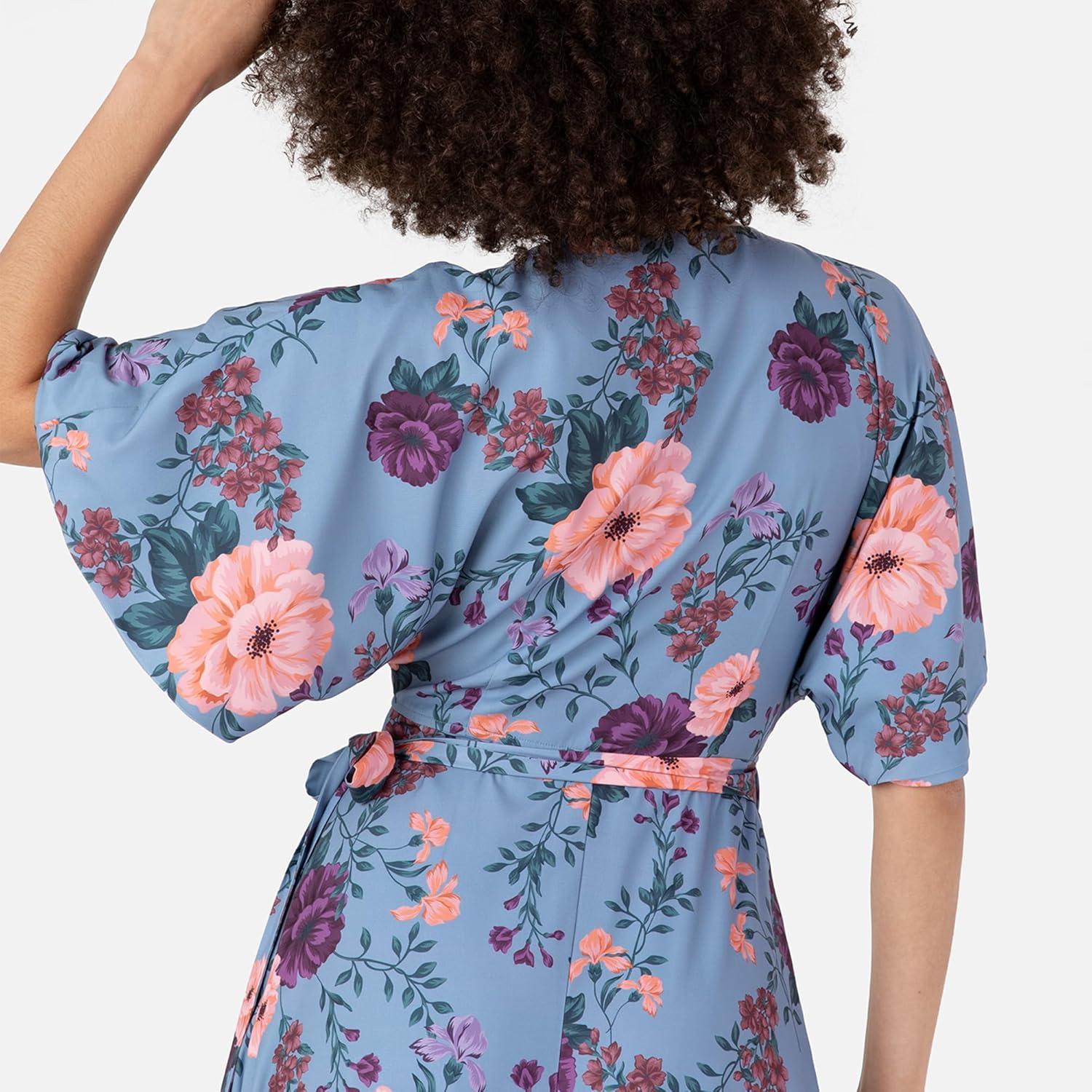 imageAnaya with Love Womens Maxi Dress Ladies Wrap Short Angel Sleeves VNeck Floral Waist Tie for Wedding Guest Occasion Evening Prom Ball Robe Femme Lot de 1Bleu