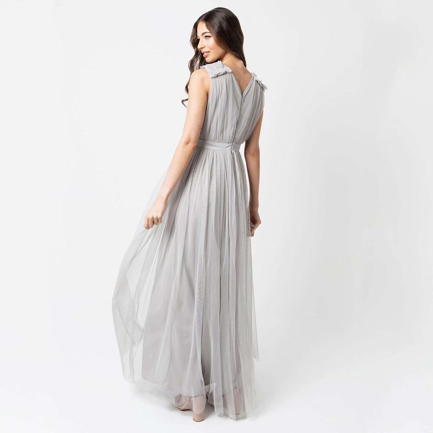 imageMaya Deluxe Maya Deluxe Maxi Dress with Ruffle Shoulder Detail Robe de Demoiselle dhonneur FemmeGris Clair