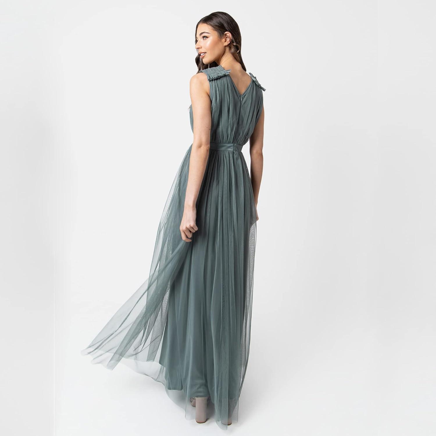 imageMaya Deluxe Maya Deluxe Maxi Dress with Ruffle Shoulder Detail Robe de Demoiselle dhonneur FemmeVert Bruyant