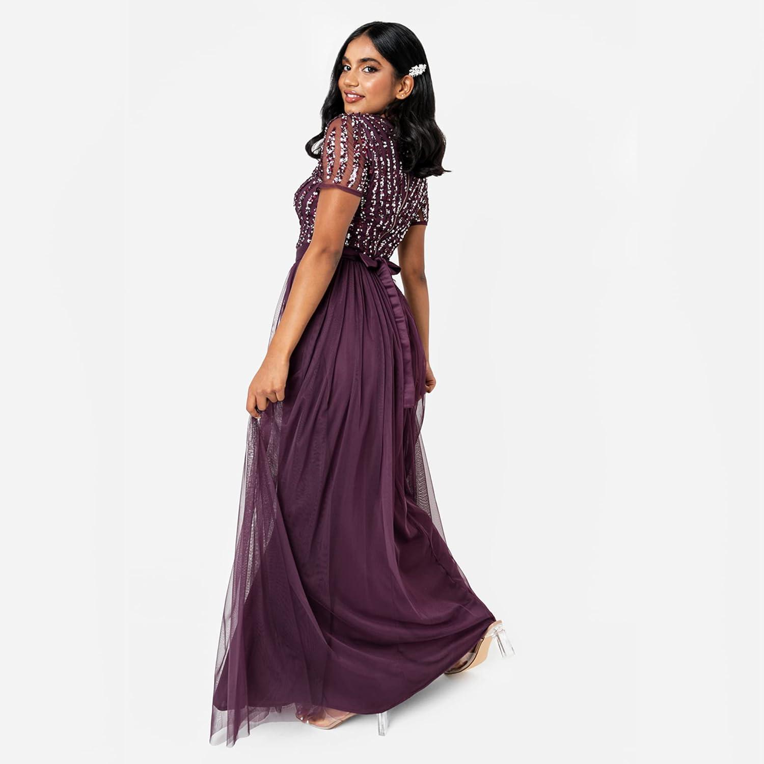 imageMaya Deluxe Maya Deluxe Misty Green Robe Longue Rayures Manches Courtes Robe de Demoiselle dhonneur FemmeBaie