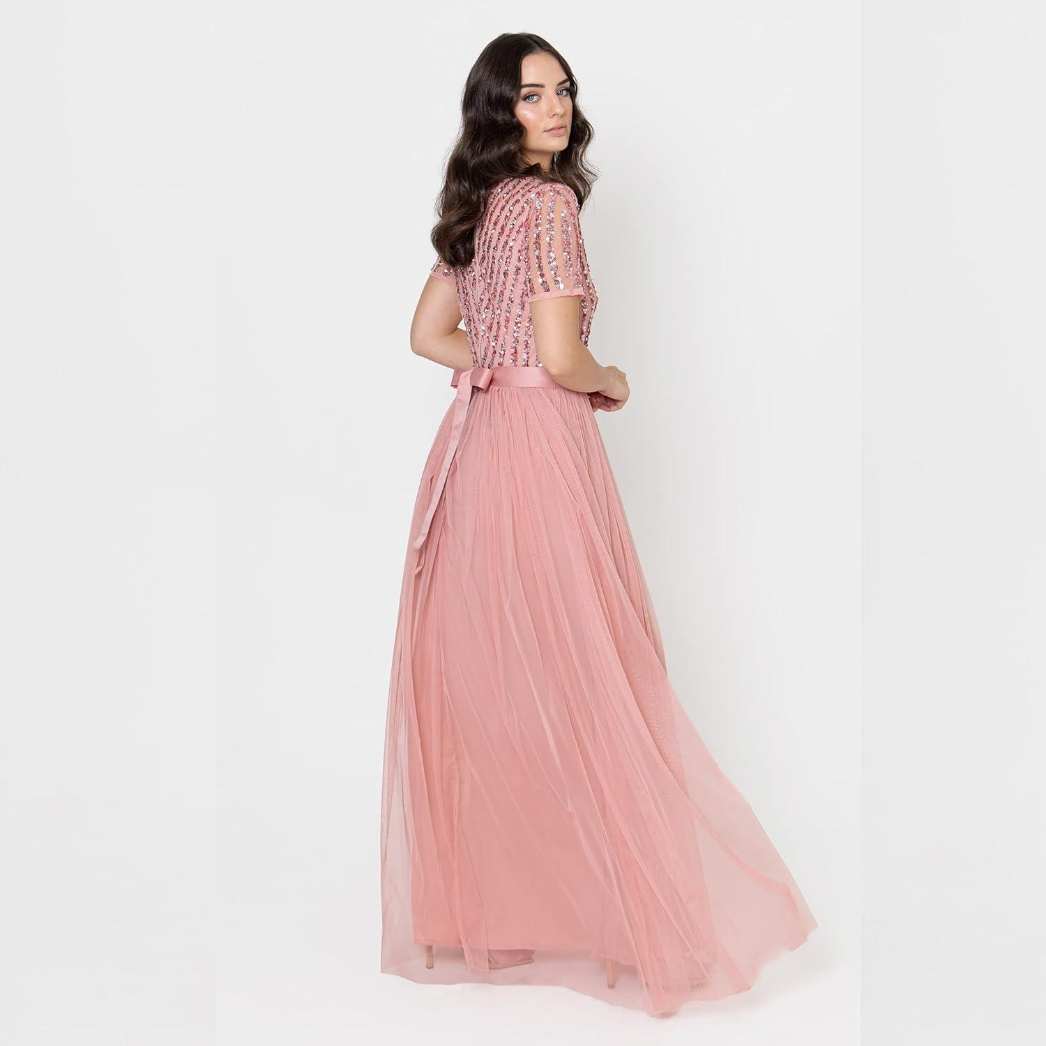 imageMaya Deluxe Maya Deluxe Misty Green Robe Longue Rayures Manches Courtes Robe de Demoiselle dhonneur FemmeBlossom