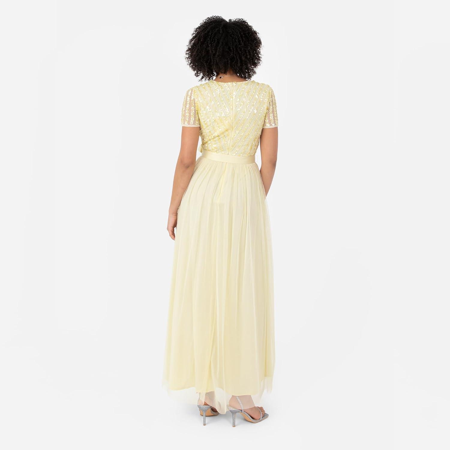 imageMaya Deluxe Maya Deluxe Misty Green Robe Longue Rayures Manches Courtes Robe de Demoiselle dhonneur FemmeCitron