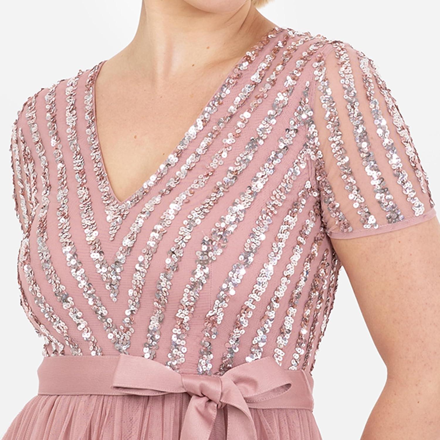 imageMaya Deluxe Maya Deluxe Misty Green Robe Longue Rayures Manches Courtes Robe de Demoiselle dhonneur FemmeVinatge Rose
