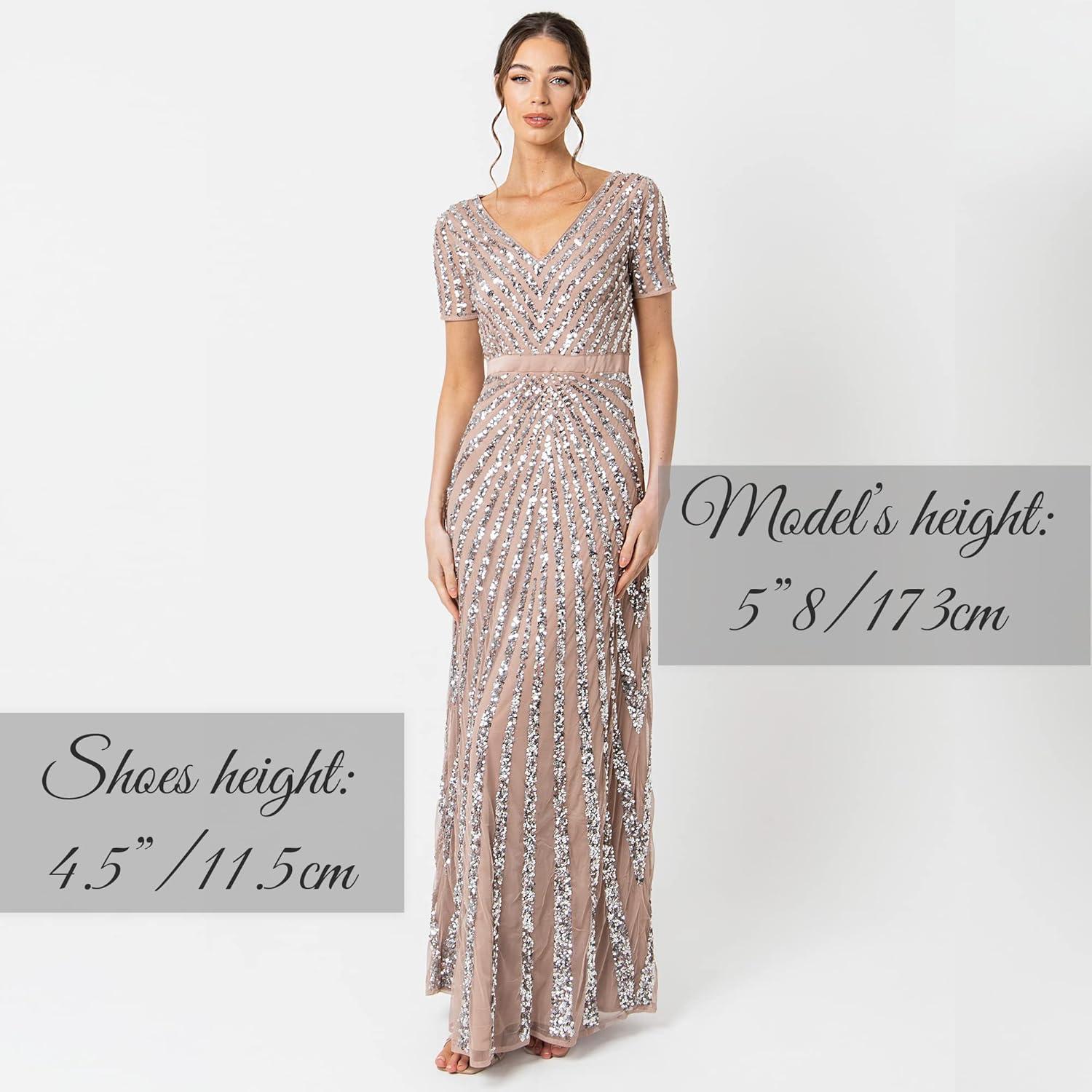 imageMaya Deluxe Robe de Soire Femme Maxi Paillettes Taille Haute Empire Col V pour Bal de Promo Mariage MarieBlush Taupe