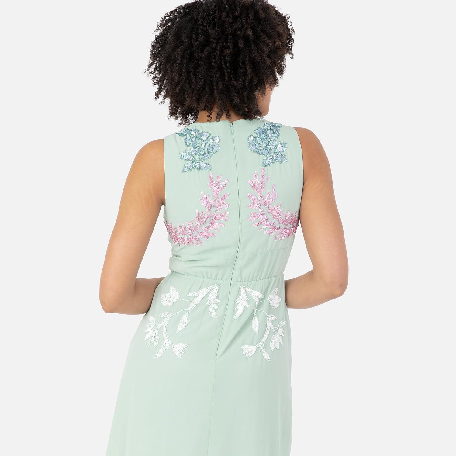 imageMaya Deluxe Womens Ladies Maxi Dress VNeckline Sleeveless Floral Sequin Embellished Button Front Slit for Wedding Guest Occasion Robe FemmeMint Green