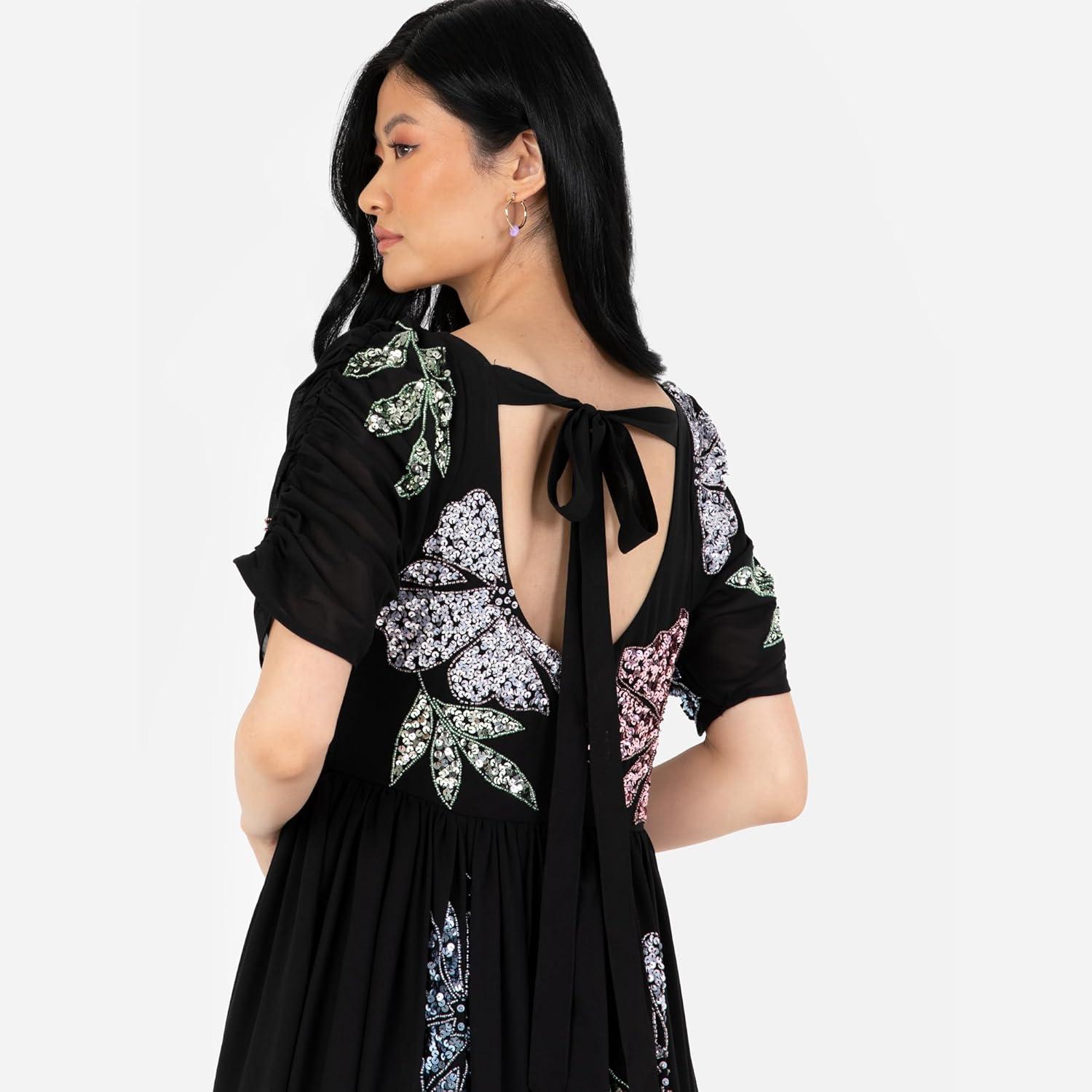 imageMaya Deluxe Womens Maxi Dress Ladies Embellished Floral Sweetheart Neckline for Wedding Guest Bridesmaid Occasion Prom Ball Gown Robes FemmeNoir