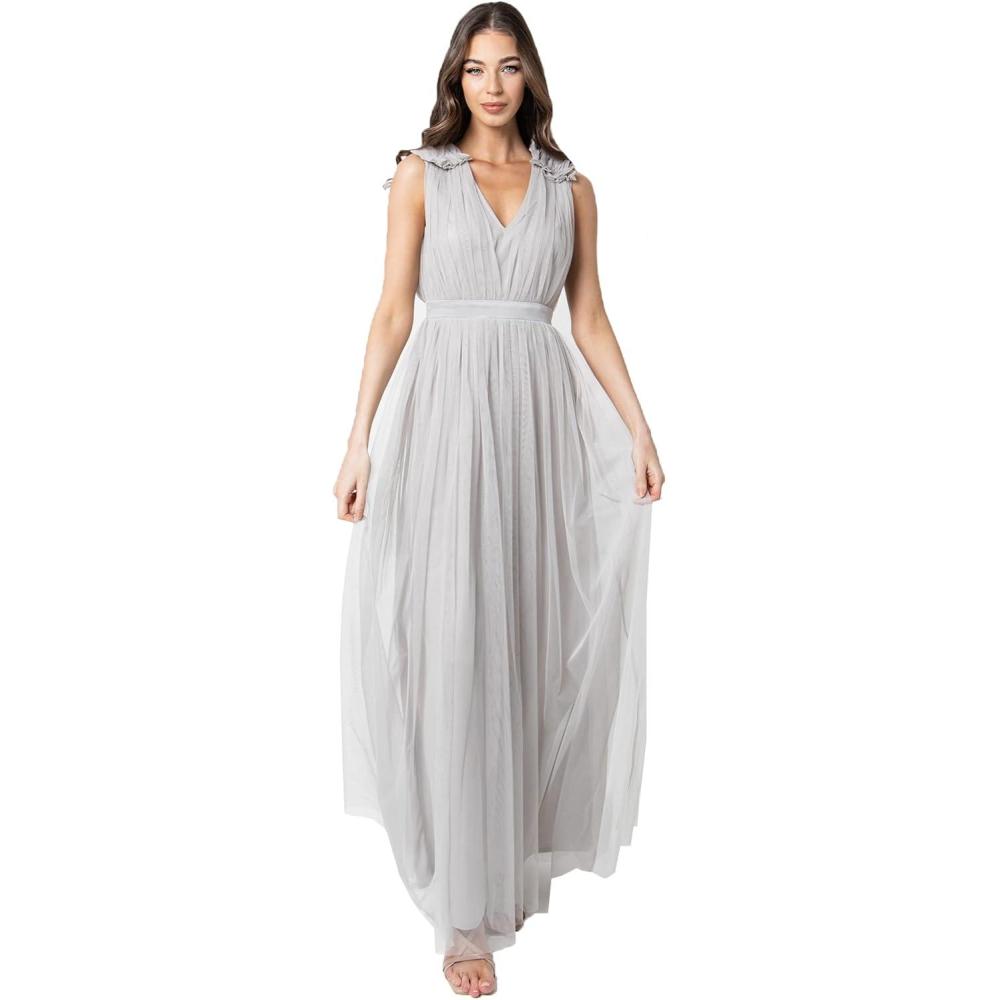 imageMaya Deluxe Maya Deluxe Maxi Dress with Ruffle Shoulder Detail Robe de Demoiselle dhonneur FemmeGris Clair