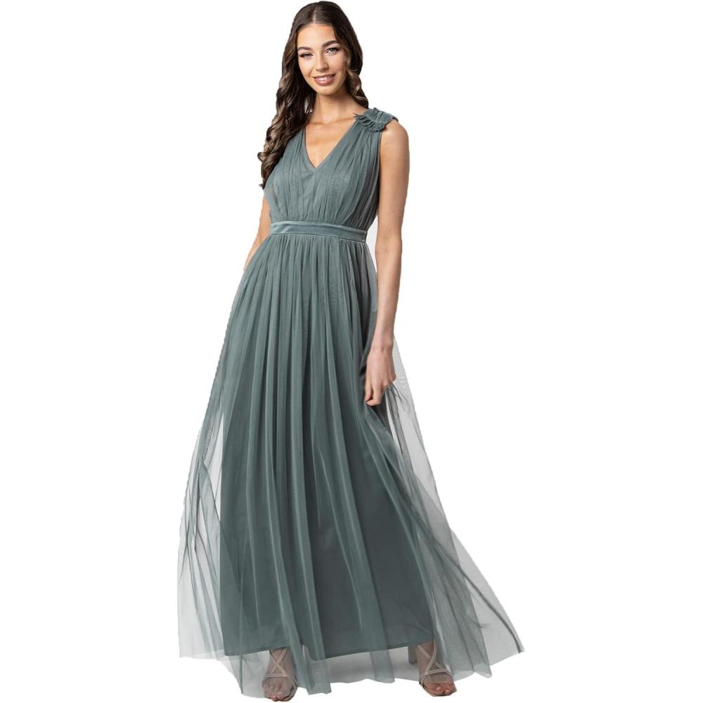 imageMaya Deluxe Maya Deluxe Maxi Dress with Ruffle Shoulder Detail Robe de Demoiselle dhonneur FemmeVert Bruyant