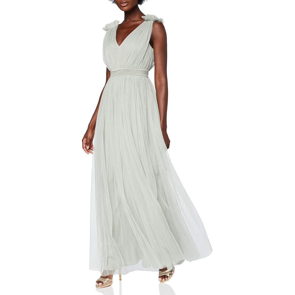 imageMaya Deluxe Maya Deluxe Maxi Dress with Ruffle Shoulder Detail Robe de Demoiselle dhonneur FemmeVert Sauge