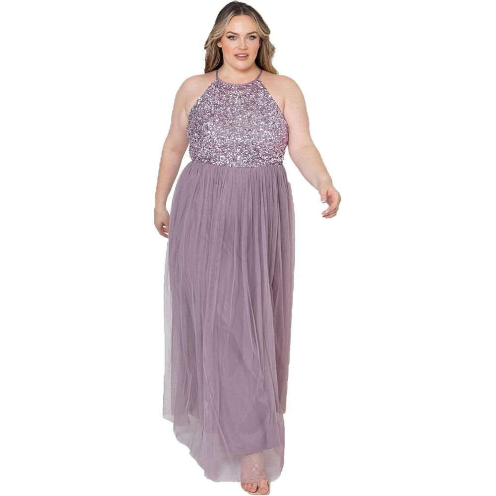 imageMaya Deluxe de Soire Femme Maxi Col Licou de Soire Paillettes Robe Longue Femme pour Bal de Promo MariageLilas Moody
