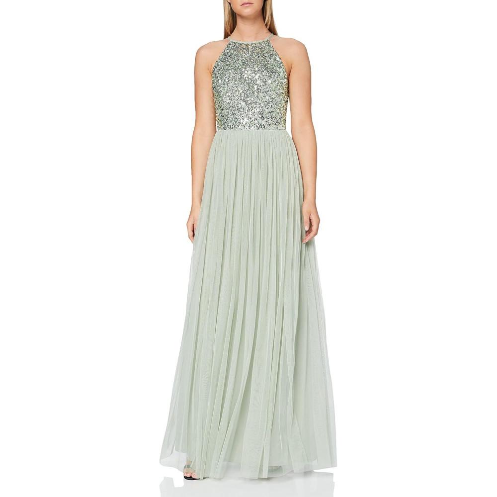 imageMaya Deluxe de Soire Femme Maxi Col Licou de Soire Paillettes Robe Longue Femme pour Bal de Promo MariageVert