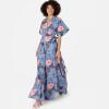 Anaya with Love Women&rsquo;s Maxi Dress Ladies Wrap Short Angel Sleeves V-Neck Floral Waist Tie for Wedding Guest Occasion Evening Prom Ball Robe Femme (Lot de 1)(Bleu)