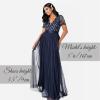 Maya Deluxe Maya Deluxe Misty Green Robe Longue À Rayures À Manches Courtes Robe de Demoiselle d&rsquo;honneur Femme(Bleu Marine)