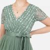 Maya Deluxe Maya Deluxe Misty Green Robe Longue À Rayures À Manches Courtes Robe de Demoiselle d&rsquo;honneur Femme(Deep Mint)