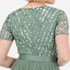 Maya Deluxe Maya Deluxe Misty Green Robe Longue À Rayures À Manches Courtes Robe de Demoiselle d&rsquo;honneur Femme(Deep Mint)