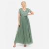 Maya Deluxe Maya Deluxe Misty Green Robe Longue À Rayures À Manches Courtes Robe de Demoiselle d&rsquo;honneur Femme(Deep Mint)