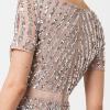 Maya Deluxe Robe de Soirée Femme Maxi, à Paillettes, Taille Haute Empire, Col V, pour Bal de Promo, Mariage, Mariée(Blush Taupe)