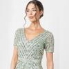 Maya Deluxe Robe de Soirée Femme Maxi, à Paillettes, Taille Haute Empire, Col V, pour Bal de Promo, Mariage, Mariée(Green Lilly)