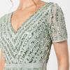 Maya Deluxe Robe de Soirée Femme Maxi, à Paillettes, Taille Haute Empire, Col V, pour Bal de Promo, Mariage, Mariée(Green Lilly)