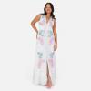 Maya Deluxe Women&rsquo;s Ladies Maxi Dress V-Neckline Sleeveless Floral Sequin Embellished Button Front Slit for Wedding Guest Occasion Robe Femme(Glacier Grey)