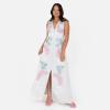 Maya Deluxe Women&rsquo;s Ladies Maxi Dress V-Neckline Sleeveless Floral Sequin Embellished Button Front Slit for Wedding Guest Occasion Robe Femme(Glacier Grey)