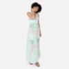 Maya Deluxe Women&rsquo;s Ladies Maxi Dress V-Neckline Sleeveless Floral Sequin Embellished Button Front Slit for Wedding Guest Occasion Robe Femme(Mint Green)
