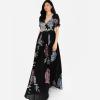 Maya Deluxe Women&rsquo;s Maxi Dress Ladies Embellished Floral Sweetheart Neckline for Wedding Guest Bridesmaid Occasion Prom Ball Gown Robes Femme(Noir)