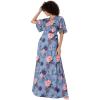 Anaya with Love Women&rsquo;s Maxi Dress Ladies Wrap Short Angel Sleeves V-Neck Floral Waist Tie for Wedding Guest Occasion Evening Prom Ball Robe Femme (Lot de 1)(Bleu)